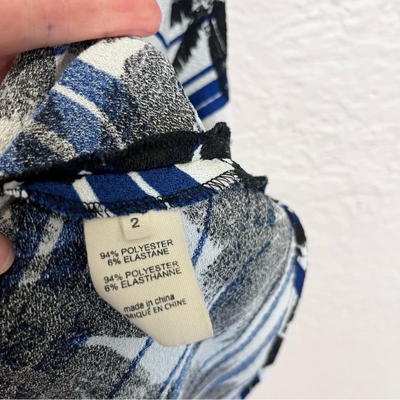 L'AGENCE 2 Dress Black Blue White Floral Palm - Picture 8 of 9